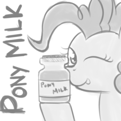 Size: 1600x1600 | Tagged: safe, artist:lonius-jc, pinkie pie, g4, milk, monochrome