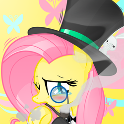 Size: 1900x1900 | Tagged: safe, artist:sunyup, angel bunny, fluttershy, g4, hat, monocle and top hat, pipe