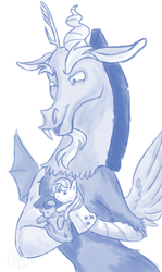 Size: 717x1200 | Tagged: safe, artist:cartoonlion, discord, fluttershy, twilight sparkle, g4, hand puppet, puppet