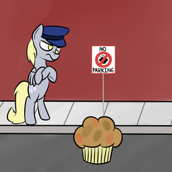 Size: 1000x1000 | Tagged: safe, artist:kingcobra50, derpy hooves, pony, g4, bipedal, muffin, police