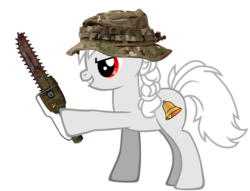 Size: 1428x1090 | Tagged: safe, oc, oc only, pony, blood, chainsaw, hat, solo