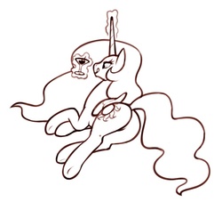 Size: 697x657 | Tagged: safe, artist:darkpandax, princess celestia, alicorn, pony, g4, alcohol, butt, female, levitation, magic, mare, monochrome, plot, solo, sunbutt, telekinesis