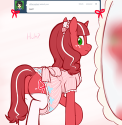 Size: 1000x1024 | Tagged: safe, artist:redintravenous, oc, oc only, oc:red ribbon, pony, unicorn, butt, clothes, female, mare, plot