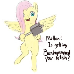 Size: 1080x1080 | Tagged: safe, artist:ratchieftain, fluttershy, pegasus, pony, g4, banhammer, crotchboobs, delicious flat crotch, duo, female, flutterrape, nipples, nudity, teats, yandere