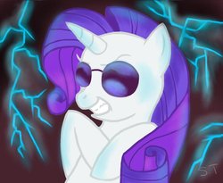 Size: 947x777 | Tagged: safe, artist:ozhalagontor, rarity, pony, g4, lightning, solo, sunglasses