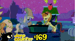 Size: 639x348 | Tagged: safe, edit, edited screencap, screencap, carrot top, derpy hooves, golden harvest, pegasus, pony, g4, luna eclipsed, commentary, female, gif, mare, non-animated gif, youtube