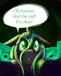Size: 500x625 | Tagged: safe, artist:ryuredwings, queen chrysalis, changeling, changeling queen, :o, bronybait, comic, cute, cutealis, female, filly, filly queen chrysalis, looking at you, looking up, talking, talking to viewer, younger
