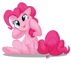 Size: 900x795 | Tagged: safe, artist:glamourkat, pinkie pie, earth pony, pony, g4, :p, cheek squish, cross-eyed, cute, derp, diapinkes, female, floppy ears, mare, ponk, silly, silly pony, simple background, sitting, solo, squishy cheeks, tongue out, transparent background, underhoof