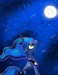 Size: 1000x1300 | Tagged: safe, artist:cyberfire22, princess luna, pony, g4, female, moon, newbie artist training grounds, night, shooting star, solo