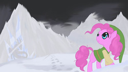 Size: 1280x720 | Tagged: safe, artist:prozenconns, pinkie pie, earth pony, pony, g4, clothes, crossover, female, snow, solo, the legend of zelda