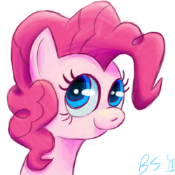 Size: 500x500 | Tagged: dead source, safe, artist:ponett, pinkie pie, earth pony, pony, g4, bust, female, mare, signature, simple background, smiling, solo, white background