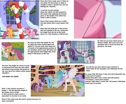 Size: 2816x2328 | Tagged: safe, princess celestia, rainbow dash, rarity, ruby pinch, scootaloo, sweetie belle, twilight sparkle, alicorn, pegasus, pony, unicorn, g4, hearth's warming eve (episode), sisterhooves social, 8 foot candy cane, candy cane, female, geometry, high res, mare, math, size chart, text