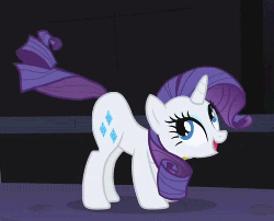 Size: 503x407 | Tagged: safe, screencap, rarity, pony, unicorn, friendship is magic, g4, season 1, animated, ass up, butt shake, castle of the royal pony sisters, cute, female, grin, looking back, mare, open mouth, rarara, raribetes, smiling, solo, tail, tail wag, tail whip, talking, twerking