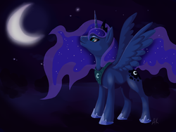 Size: 900x675 | Tagged: safe, artist:awesomesauce2244, princess luna, pony, g4, female, moon, night, solo