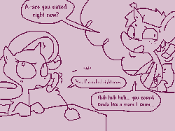 Size: 800x600 | Tagged: source needed, safe, artist:weaver, rarity, snails, pony, unicorn, g4, blushing, dialogue, embarrassed, female, gif, magic, mare, monochrome, non-animated gif, phone, phone sex, sweat, we don't normally wear clothes