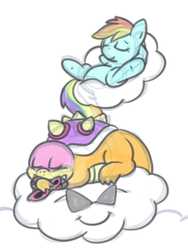 Size: 576x768 | Tagged: safe, artist:nidote-the-nidoran, rainbow dash, g4, cloud, crossover, koopalings, reference, roy koopa, sleeping, sunglasses, super mario bros., super mario bros. 3