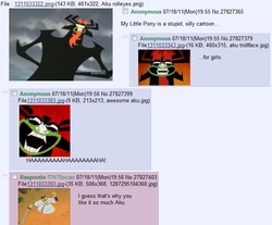 Size: 659x545 | Tagged: safe, /co/, 4chan, 4chan screencap, aku, barely pony related, meta, samurai jack