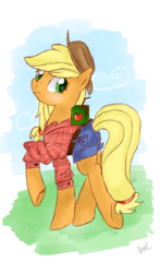 Size: 2000x3411 | Tagged: safe, artist:marisalle, applejack, g4, clothes, high res, juice box