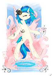 Size: 2730x4000 | Tagged: safe, artist:marisalle, dj pon-3, vinyl scratch, pony, unicorn, g4, bipedal, female, floating, headphones, solo