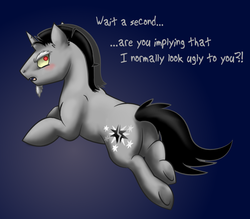 Size: 996x872 | Tagged: dead source, safe, artist:themiles, discord, pony, unicorn, g4, butt, male, plot, ponified, pony discord, solo, stallion