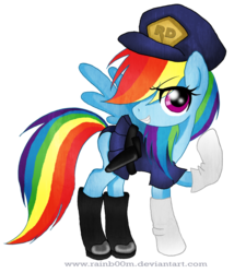 Size: 900x1000 | Tagged: safe, artist:rainb00m, artist:zunichan, rainbow dash, pegasus, pony, g4, clothes, costume, female, mare, police, police uniform, policemare, simple background, skirt, solo, tomboy, transparent background, upskirt