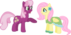 Size: 1791x884 | Tagged: safe, artist:ludiculouspegasus, cheerilee, fluttershy, g4, clothes, dress, simple background, transparent background