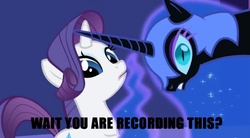 Size: 850x470 | Tagged: safe, edit, edited screencap, screencap, nightmare moon, rarity, g4, caption, horn, horns are touching