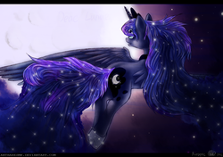 Size: 2700x1900 | Tagged: safe, artist:antharesmk, princess luna, pony, g4, female, flying, moon, solo