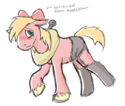 Size: 650x550 | Tagged: safe, artist:lupinrager, big macintosh, earth pony, pony, g4, blushing, clothes, crossdressing, embarrassed, floppy ears, garter belt, garters, male, panties, petticoating, raised hoof, raised leg, solo, stallion, stockings, underwear