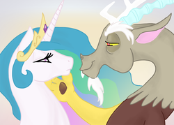 Size: 1000x715 | Tagged: safe, artist:bux, discord, princess celestia, g4, female, male, ship:dislestia, shipping, straight