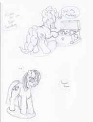 Size: 876x1148 | Tagged: safe, artist:picanthro, pinkie pie, twilight sparkle, g4, pun, traditional art