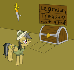 Size: 551x524 | Tagged: safe, artist:soulnar, daring do, pegasus, pony, g4, bait, blatant lies, daring do is not amused, obvious, reaction image, seems legit, trap (device), treasure, unamused, unimpressed