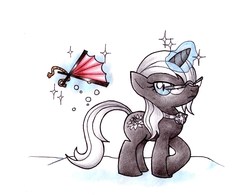 Size: 2549x1988 | Tagged: safe, artist:nya-nannu, oc, oc only, oc:snow kiss, pony, unicorn, fan, glasses, handheld fan, magic, simple background, snow, solo, white background