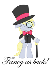 Size: 396x525 | Tagged: safe, artist:sonic-chaos, derpy hooves, pony, g4, bipedal, cane, clothes, hat, monocle and top hat, simple background, suit, transparent background