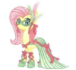 Size: 2419x2237 | Tagged: safe, artist:johnpaulgeorgeringo6, fluttershy, g4, clothes, dress, high res, mask, traditional art