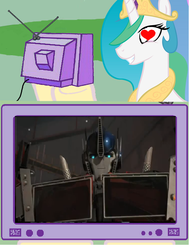 Size: 580x766 | Tagged: safe, princess celestia, pony, princess molestia, g4, crossover shipping, exploitable meme, female, male, meme, optilestia, optimus prime, robosexual, shipping, straight, transformers, tv meme