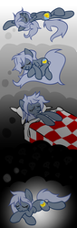 Size: 591x1741 | Tagged: safe, artist:crabbomule, oc, oc only, oc:sleepyhead, pony, bed, comic, dream, inception, pillow, sleeping, solo