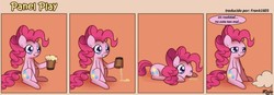 Size: 1400x489 | Tagged: safe, artist:frank1605, artist:solar-slash, edit, pinkie pie, earth pony, pony, g4, cider, comic, panel play, solo, spanish, translation