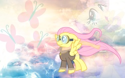 Size: 2560x1600 | Tagged: safe, artist:saeiter, fluttershy, pony, g4, clothes, female, goggles, jacket, scarf, solo, wallpaper