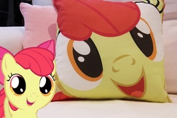 Size: 933x622 | Tagged: safe, apple bloom, g4, cute, hi anon, meme, photo, pillow