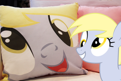 Size: 933x622 | Tagged: safe, derpy hooves, pegasus, pony, g4, cute, female, mare, photo, pillow