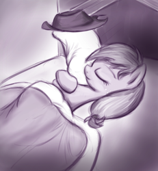 Size: 953x1031 | Tagged: safe, artist:fajeh, applejack, earth pony, pony, g4, bed, cute, eyes closed, female, hug, jackabetes, pillow, pillow hug, sleeping, solo