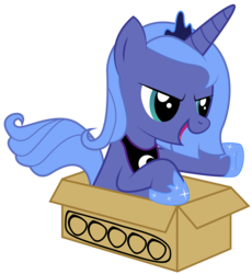 Size: 3767x4092 | Tagged: safe, artist:replaymasteroftime, princess luna, pony, g4, box, box art, drive me closer, female, filly, high res, simple background, solo, tank (vehicle), woona