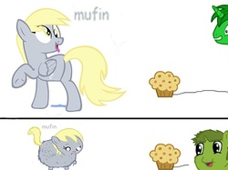 Size: 454x340 | Tagged: safe, derpy hooves, fluffy pony, pegasus, pony, g4, female, fluffyderpy, mare, martini, muffin, ponified