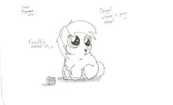 Size: 2730x1658 | Tagged: safe, artist:awildfantasy, fluffy pony, ambiguous gender, fluffyderpy, implied cannibalism, monochrome, solo