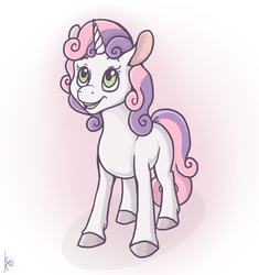 Size: 1056x1125 | Tagged: safe, artist:sunspotty, sweetie belle, pony, unicorn, g4, cloven hooves, female, filly, signature, simple background, solo, white background