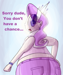 Size: 806x951 | Tagged: safe, artist:secretgoombaman12345, diamond tiara, human, g4, ass, bracelet, butt, chubby, chubby diamond, clothes, ear piercing, earring, fat, female, hand on hip, humanized, impossibly large butt, jewelry, muffin top, pants, piercing, solo, the ass was fat, tiara