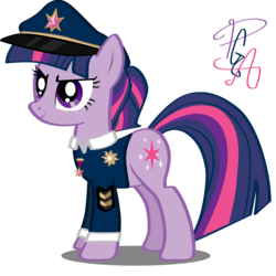 Size: 1280x1280 | Tagged: dead source, safe, artist:pa0oliitahw, twilight sparkle, pony, unicorn, g4, 40s, clothes, female, mare, ponytail, simple background, solo, transparent background, unicorn twilight, uniform