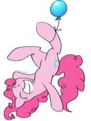Size: 660x880 | Tagged: safe, artist:conicer, pinkie pie, earth pony, pony, g4, balloon, eyes closed, female, happy, hung upside down, simple background, solo, then watch her balloons lift her up to the sky, transparent background, upside down
