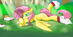 Size: 2348x1200 | Tagged: safe, artist:munkari, fluttershy, g4, clothes, socks